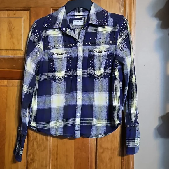 Free People Marfa Plaid Studded Button-Up Flannel Shirt - Picture 4 of 12